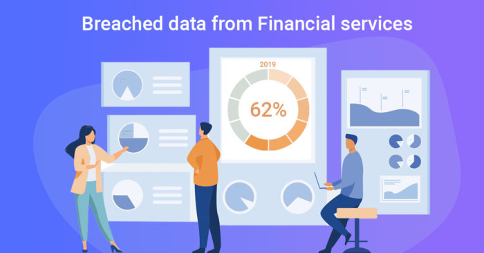 Illustration of a woman presenting data on breaches in financial services