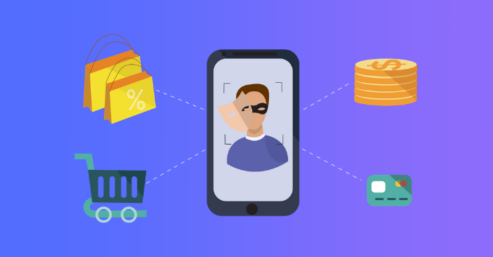 Illustration depicting identity theft through a mobile phone