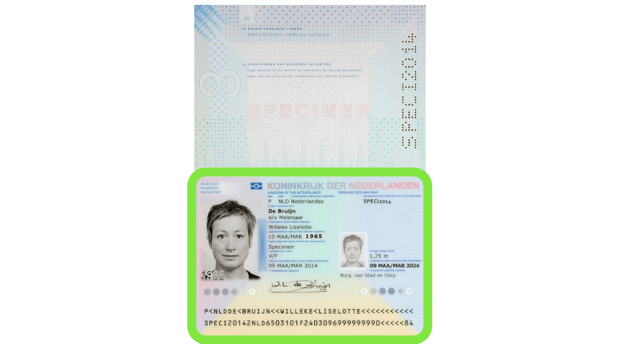 Example of a correct photo of a passport showing all of the identifiable information