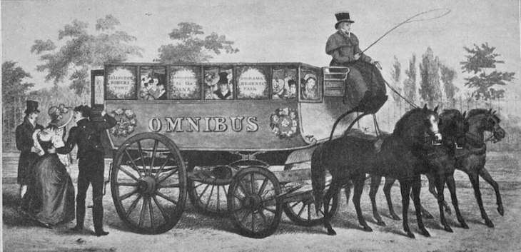 Illustration of an old horse-drawn omnibus 