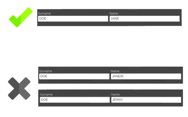 Example of a correctly filled name form