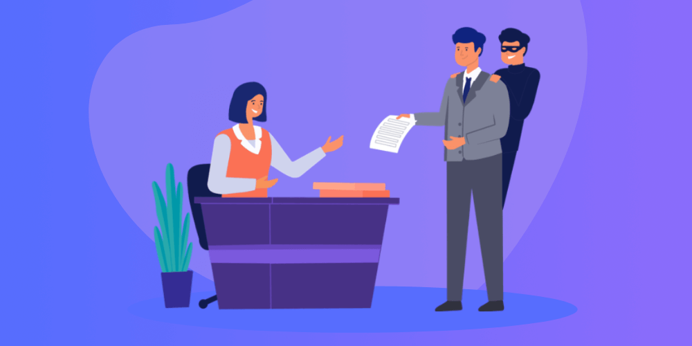 Illustration of a fraudster applying for a loan using fake information.