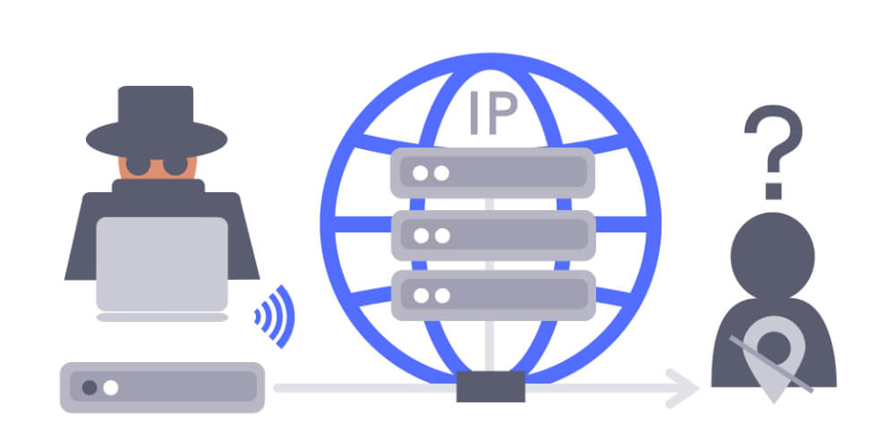 Illustration of person using a proxy server to be anonymous