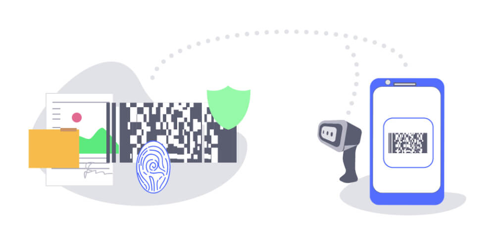 Illustration depicting a couple ways of using PDF417 for example identity verification.