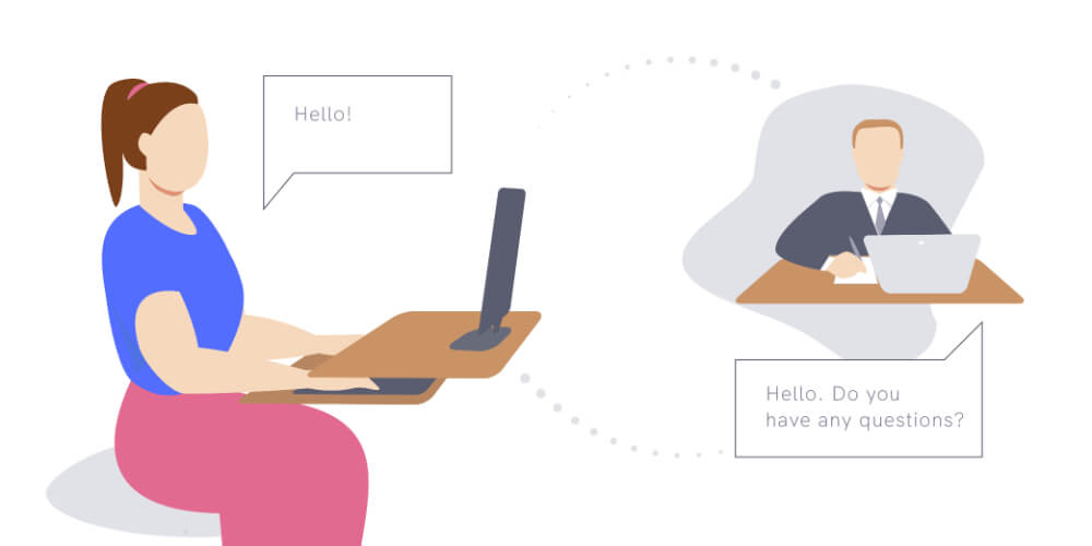 Interaction between a customer and a company representative via a computer.