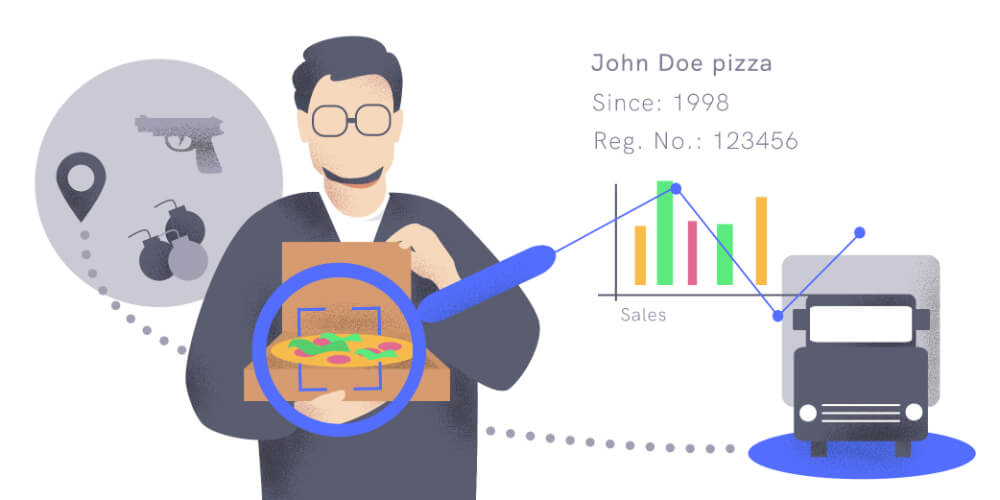 Illustration of a KYB process done on John Doe pizza company