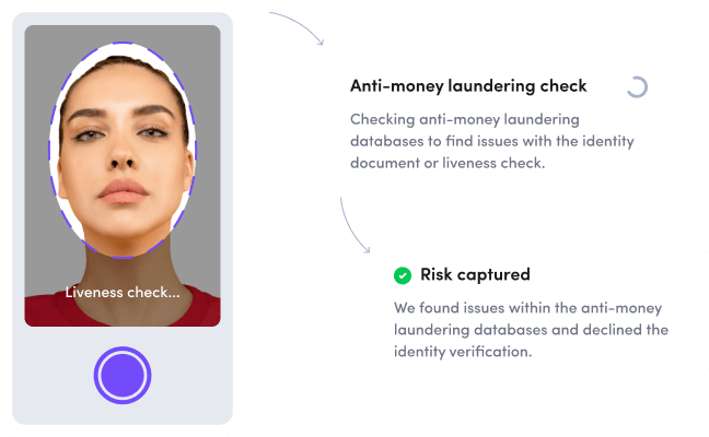 An example of a declined identity check because of issues within anti-money laundering databases.