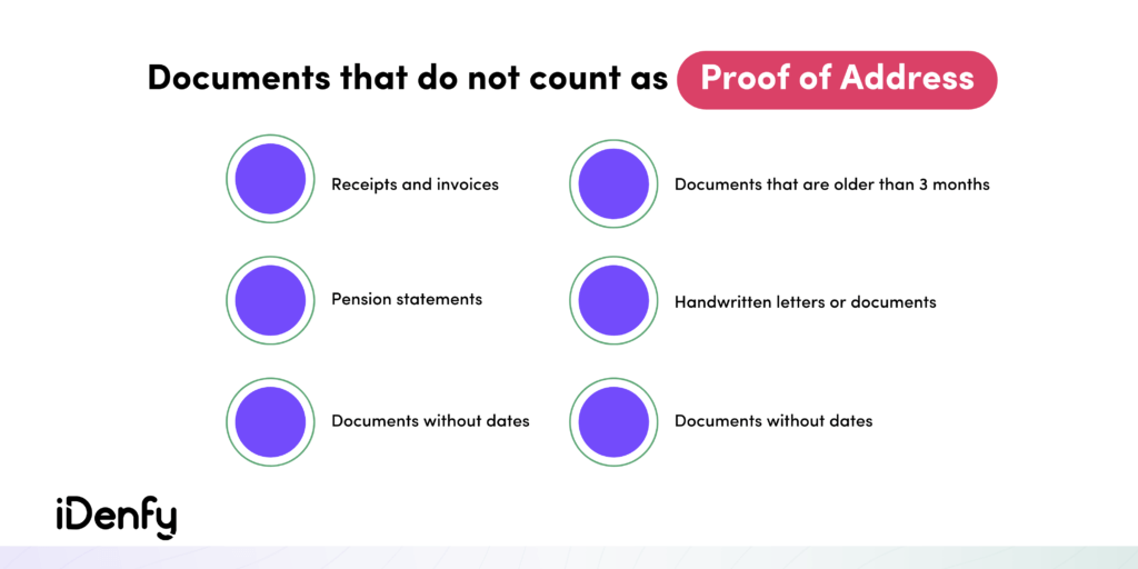 Receipts, invoices, pension statements, documents without dates, handwritten letters or documents do not count as PoA