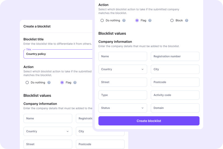 Know Your Business blocklist rule creation