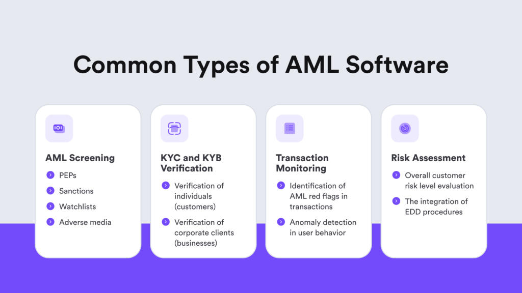 A figuration of the most common AML software types and their functionalities