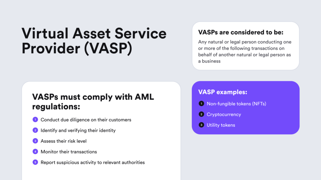 A blueprint showing examples of virtual asset providers (VASPs) and their characteristics