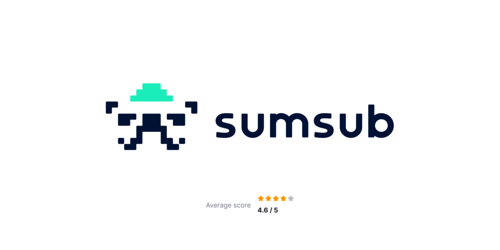 Sumsub logo with the ranking of 4.6 out of 5 stars.