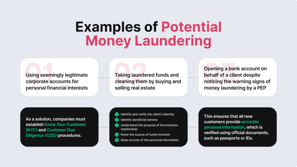 Examples of potential money laundering.