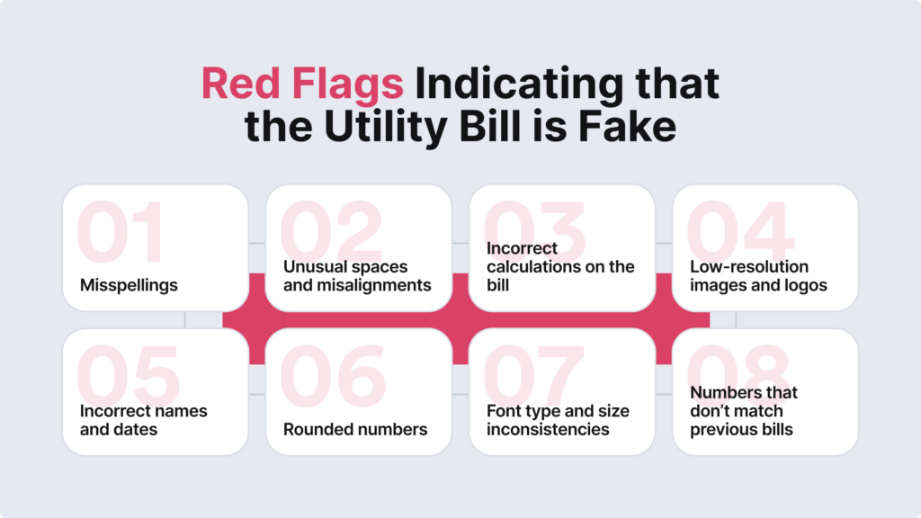 Red flags indicating the utility bill is fake that are mentioned below.