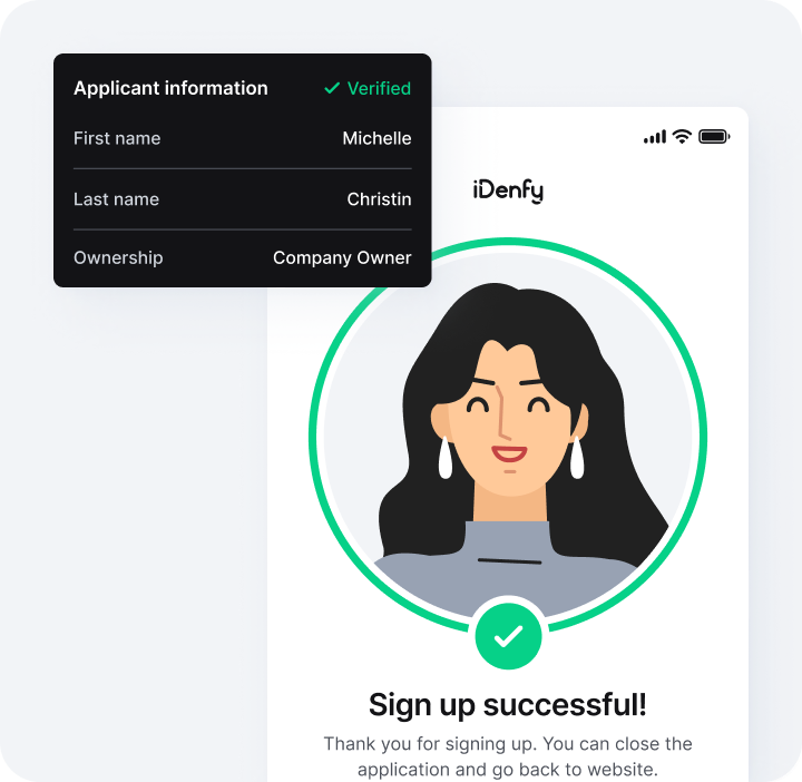 Example of a successful, verified sign up of a company owner.