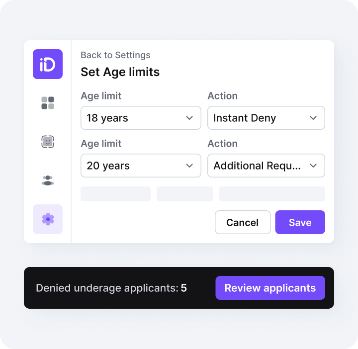 Example of age limit settings.