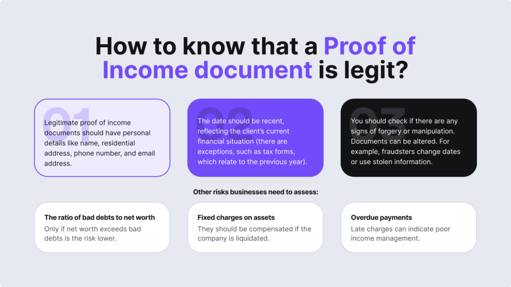 Infographic listing how to know that a proof of income document is real.