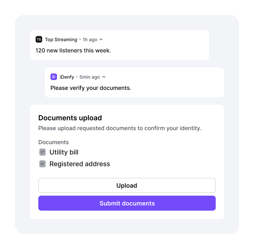 Example of reauthentication request by uploading utility bill.