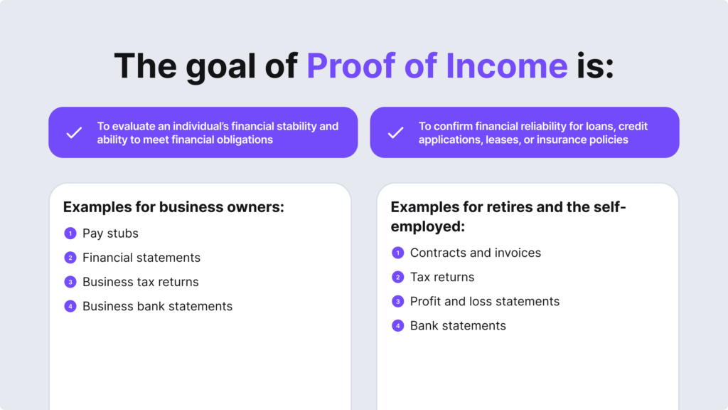 The goal of proof of income is to evaluate an individual's financial stability.