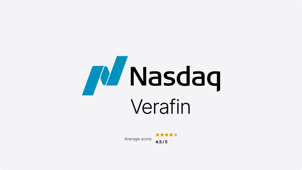 Nasdaq Verafin logo with the ranking of 4.5 out of 5 stars.