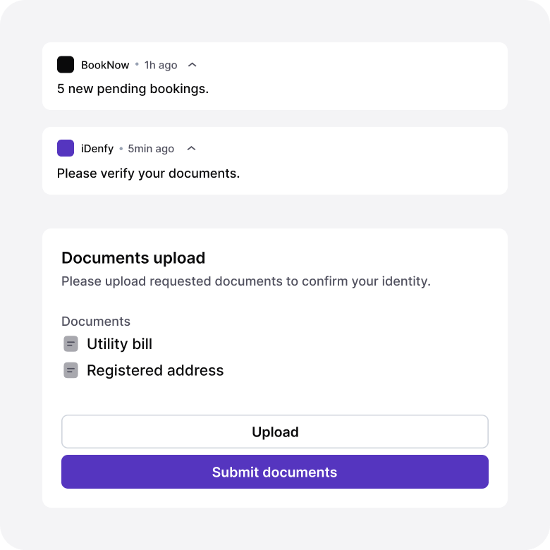 iDenfy app asking to upload documents for reauthentication.