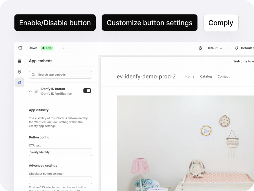 A screenshot of the iDenfy Shopify plugin.