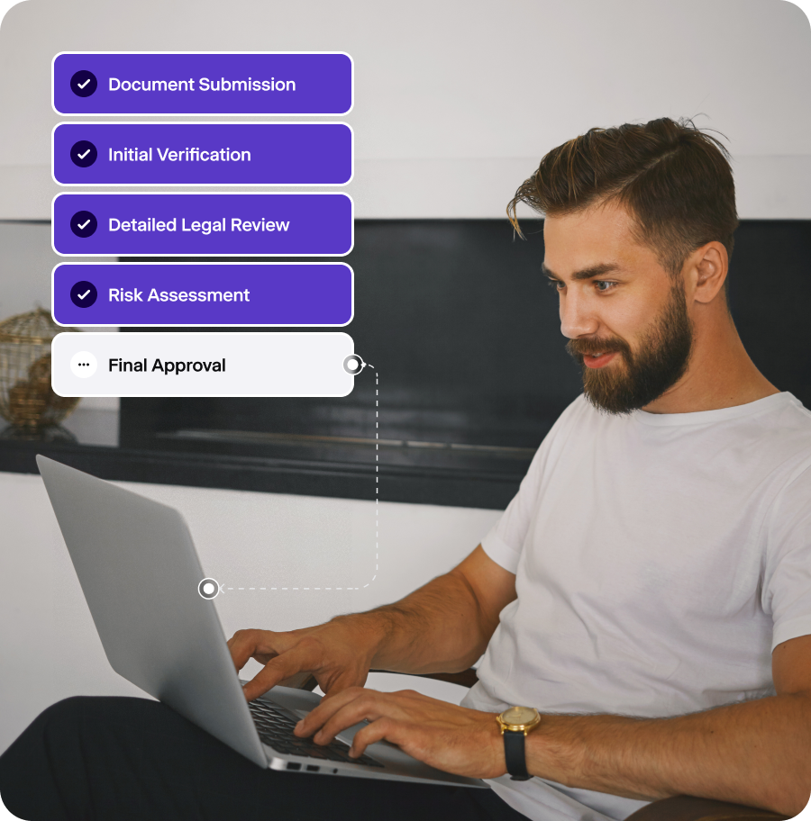 A person going through different steps of criminal background screening.