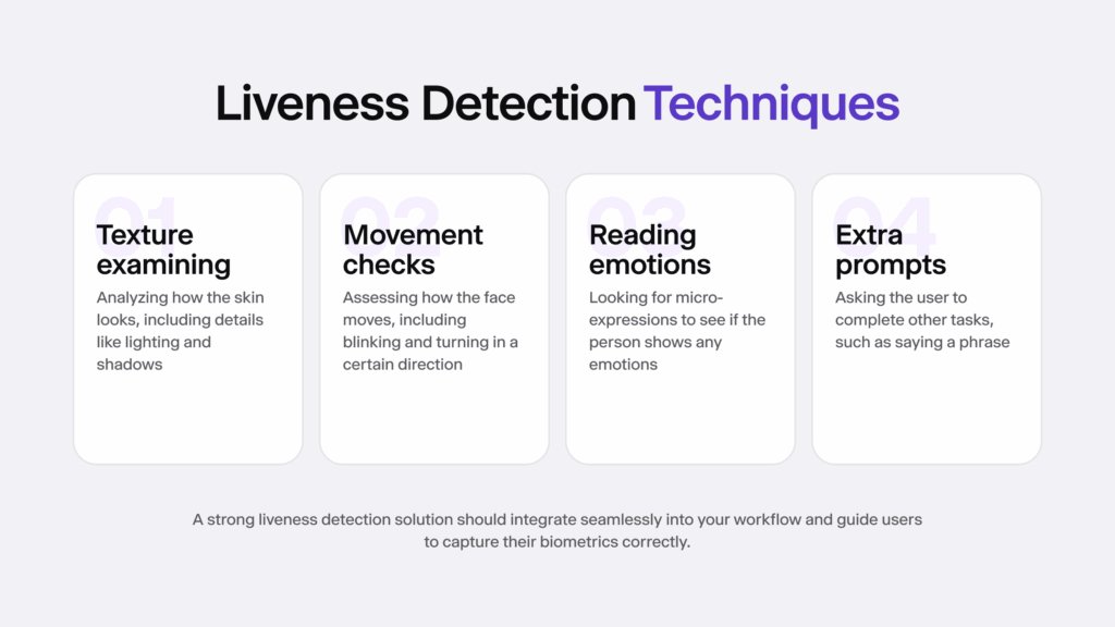 Infographic listing four liveness detection techniques.