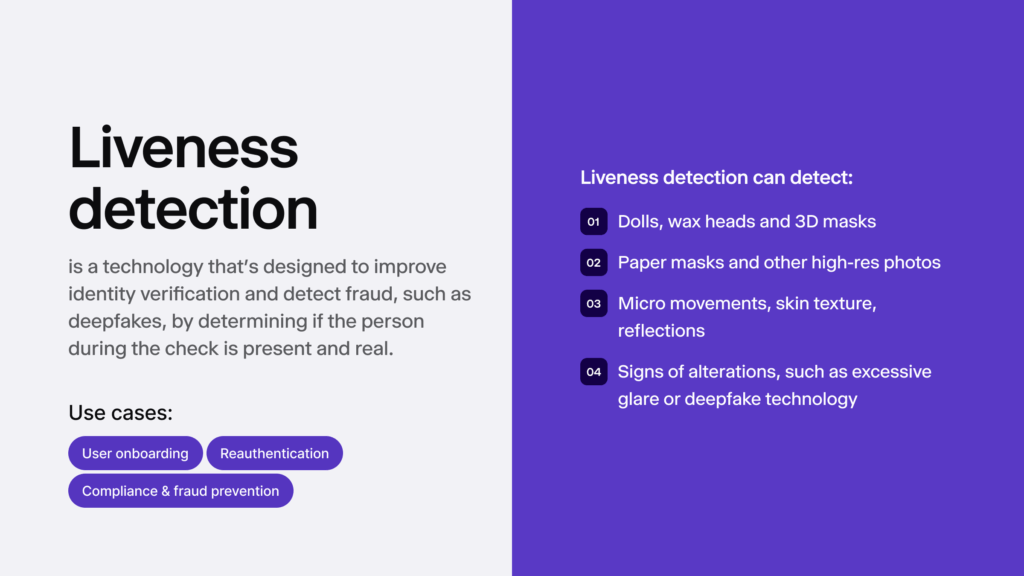 Infographic summarising main points on liveness detection.