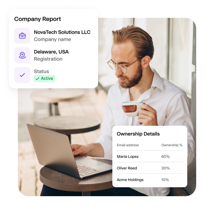 A person is checking ownership details on a company report.