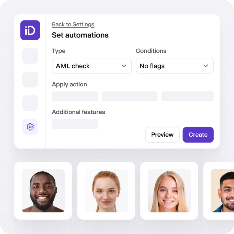 Automation settings with type and conditions, applied actions, and additional features.