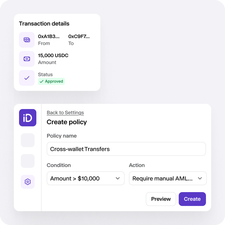 Example of policy settings with policy name, condition, and what actions it triggers.