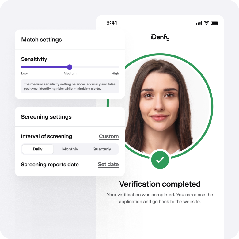 A collage of images showing match sensitivity and screening settings.