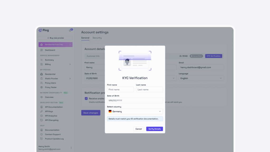 Example of a KYC verification.